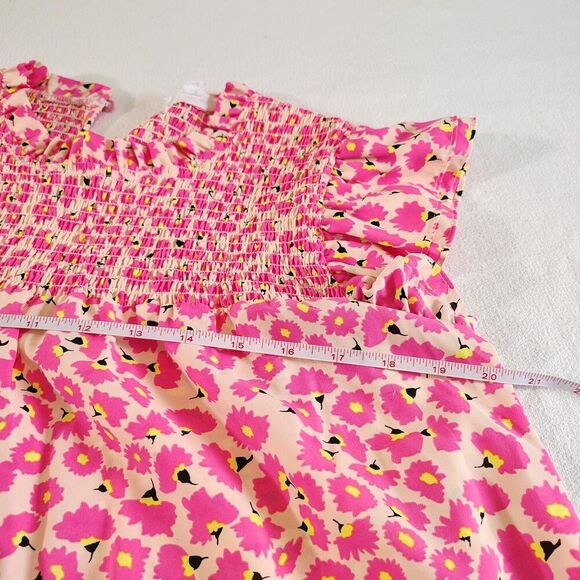 Anthropologie THML Cap Flutter Sleeve Colorful Neon Floral Top Blouse Ruffle S - Picture 4 of 8